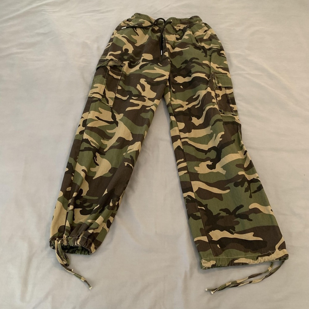 Camo Cargo Pants Mens‎ 36x31 Green Elastic Waist Drawstring Relaxed Fit Army